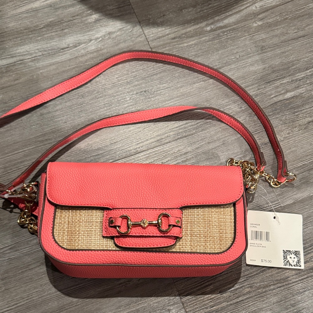 Vintage Anne Klein Coral and Tan Crossbody Bag